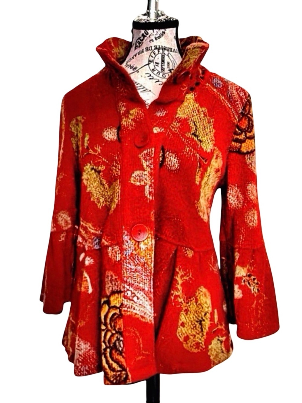 Damee Inc. Artful Textured Cardigan – Red Multi (Size Small)